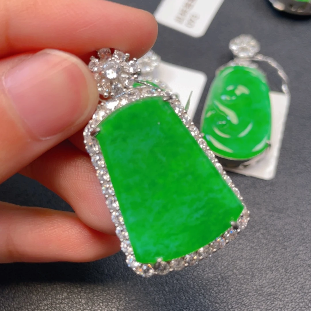 吊坠(不含链)银S925镶嵌翡翠