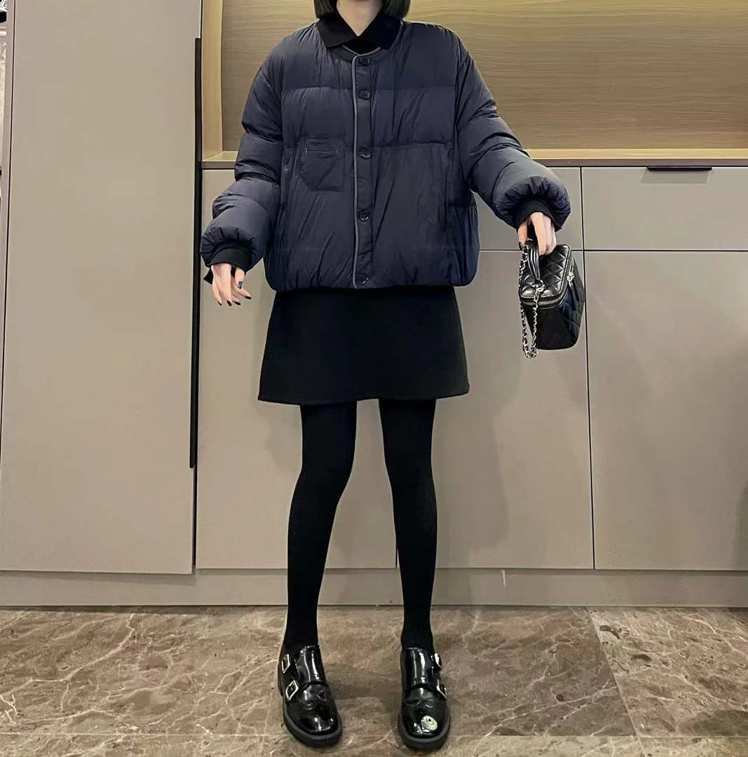 米可/MK-3124ZJ【复古撞色圆领单排扣羽绒服】时尚冬季新款羽绒服