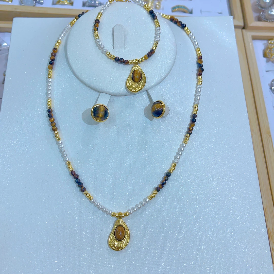 钛钢项链 1235新款三件套首饰耳环项链手链手工爆款白搭时尚