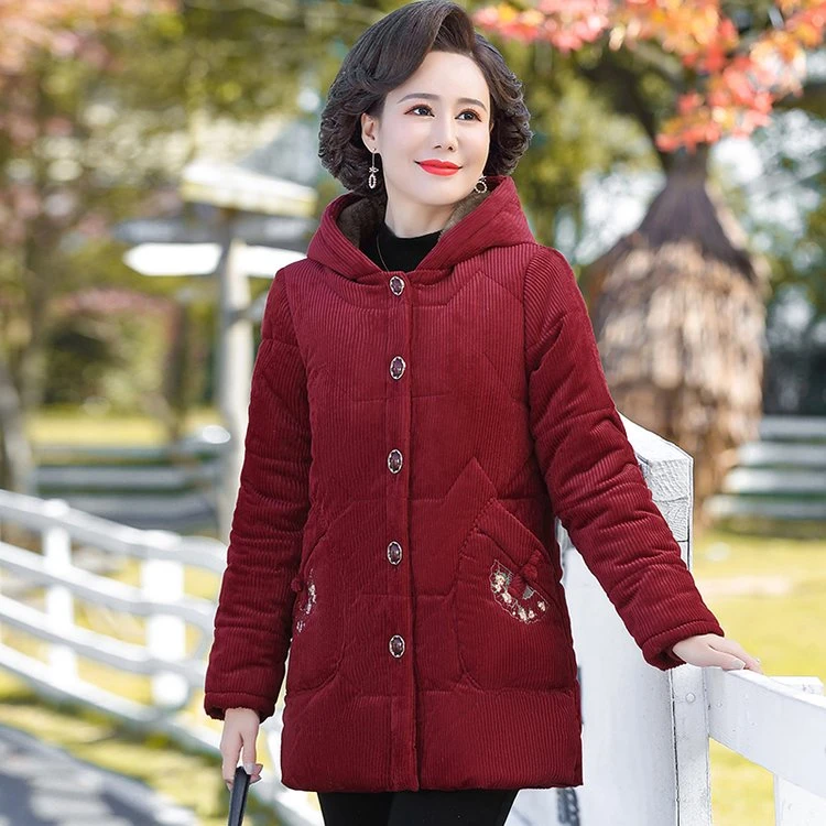 婆婆大码外套中老年气质秋冬妈妈装连帽中长款保暖冬季保暖服