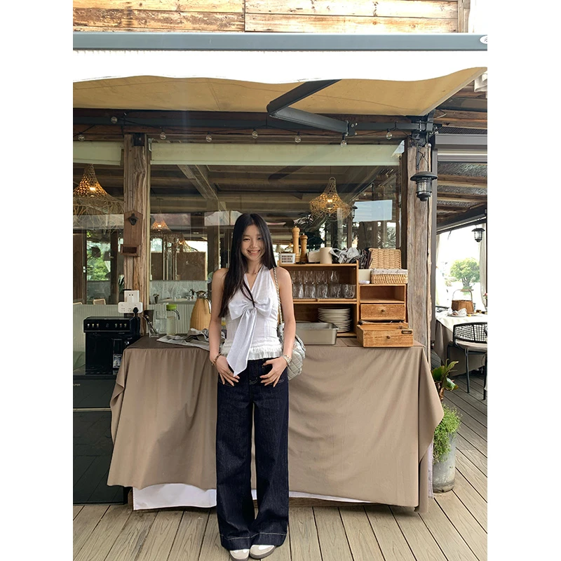 YOKLASS少女家 蓝色气质直筒牛仔裤春夏季显瘦百搭休闲裤 H33621S