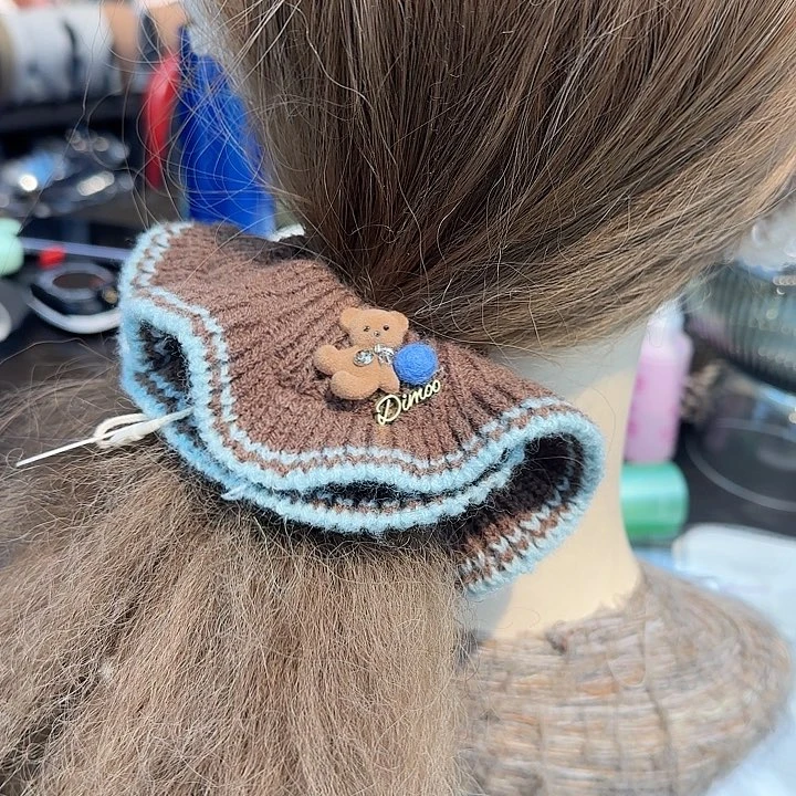非金属布艺咖色小熊发圈