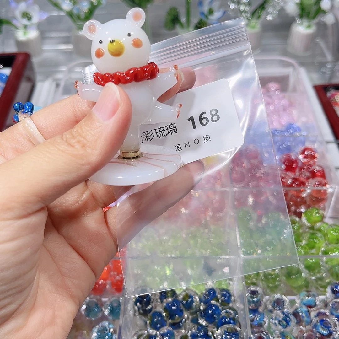 玻璃颈饰168红色小熊