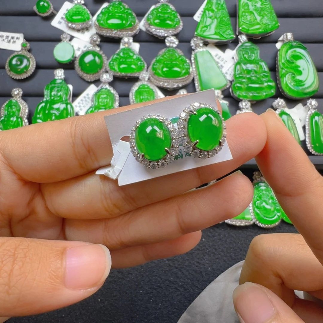 翡翠银S925镶嵌耳饰