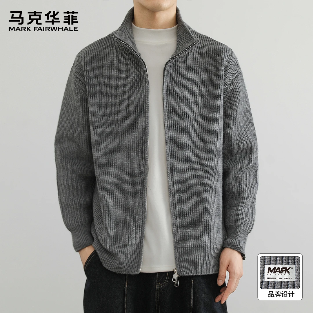 马克华菲高级感立领开衫针织衫男 2025秋冬款男加厚保暖青年毛衣