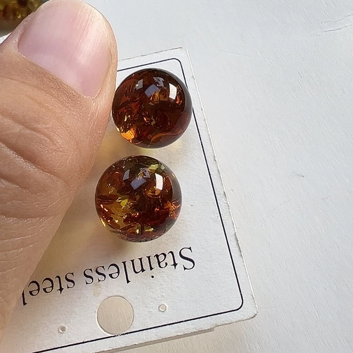 琥珀（花珀）银S925镶嵌耳饰