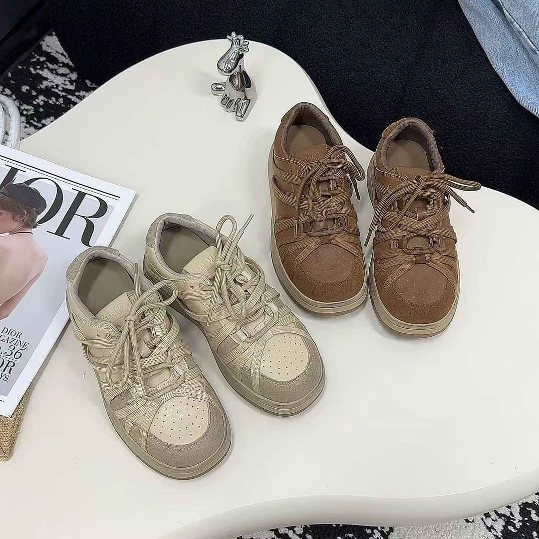 2024秋季女真皮系带板鞋复古擦色做旧休闲鞋软底舒适百搭O5-20-17