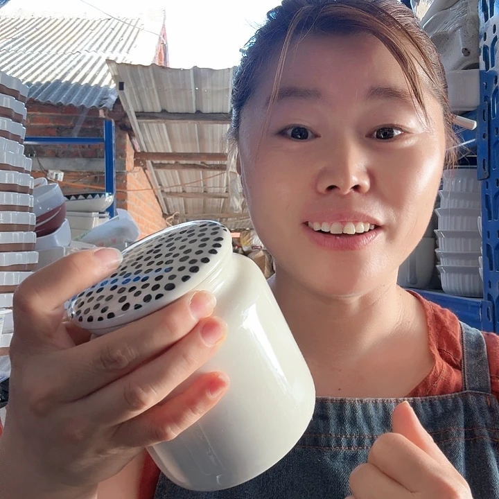 外贸尾单高温陶瓷微瑕波点盖子配白色罐子