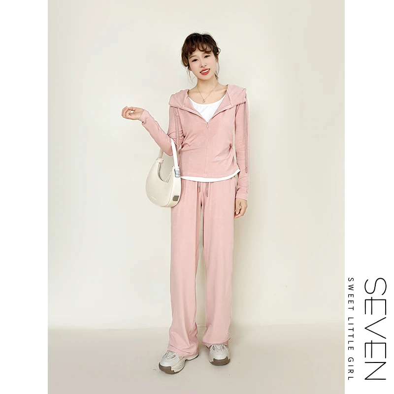 46③七七146小个子假两件连帽卫衣休闲套装女款省心两件套小美说