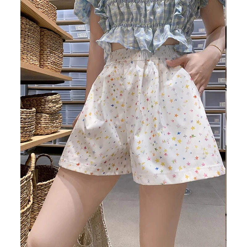星星印花休闲短裤女夏季2025新款设计感阔腿裤运动速干沙滩五分裤