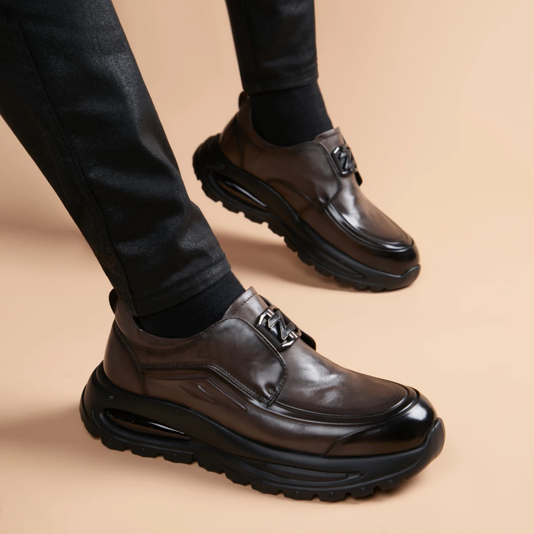 {头层牛皮}新款男士真皮一脚蹬休闲皮鞋气垫软底减震防滑运动男鞋