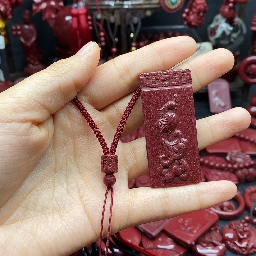 天然辰砂朱雀吊坠