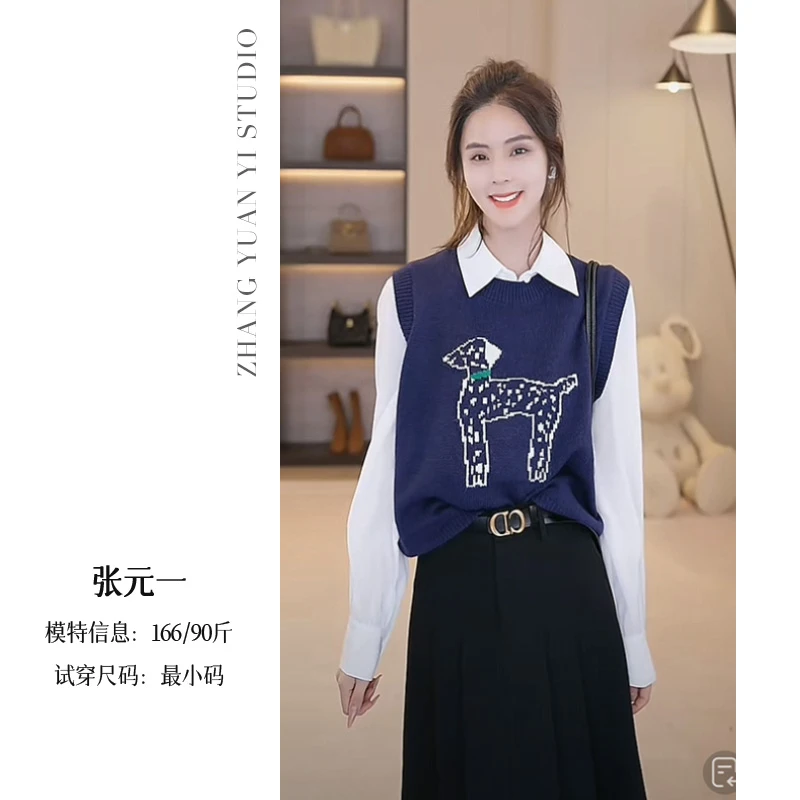 张元一【小狗蓝背心】针织衫 E524X17141