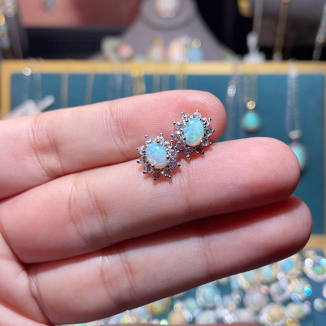 银S925镶嵌欧泊耳钉）甜*