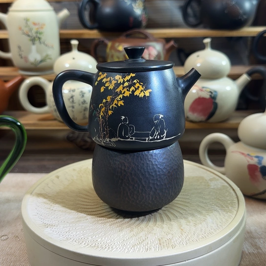 建水紫陶全品全手工彩填壶