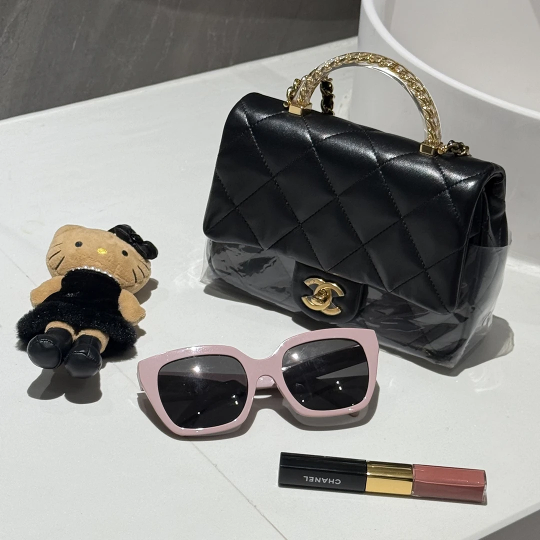 99新 Chanel/香奈儿 24S 亚克力透明手柄黑金方胖子