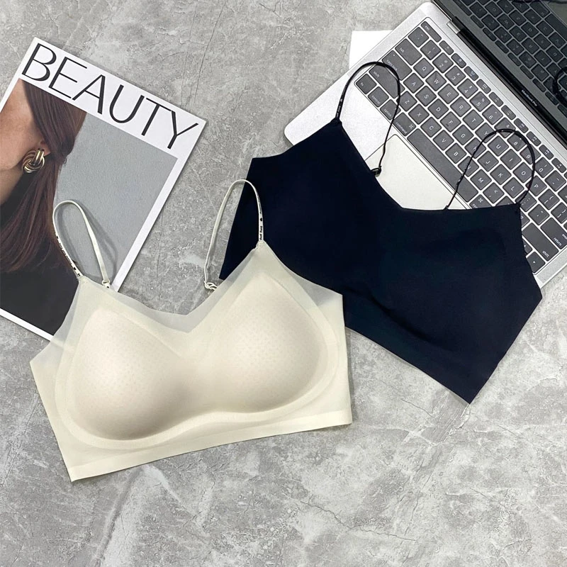 超薄无痕大码背心式内衣女无钢圈聚拢收副乳夏季冰丝凉感美背文胸