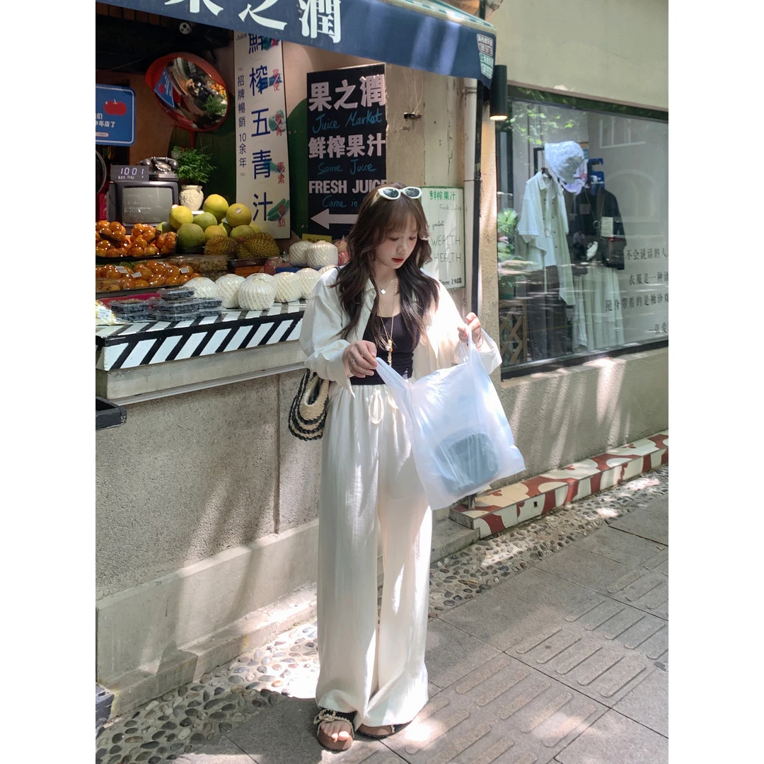 切糕自制【夏日浮岛】小个子夏日清凉慵懒小众时尚高腰阔腿休闲裤