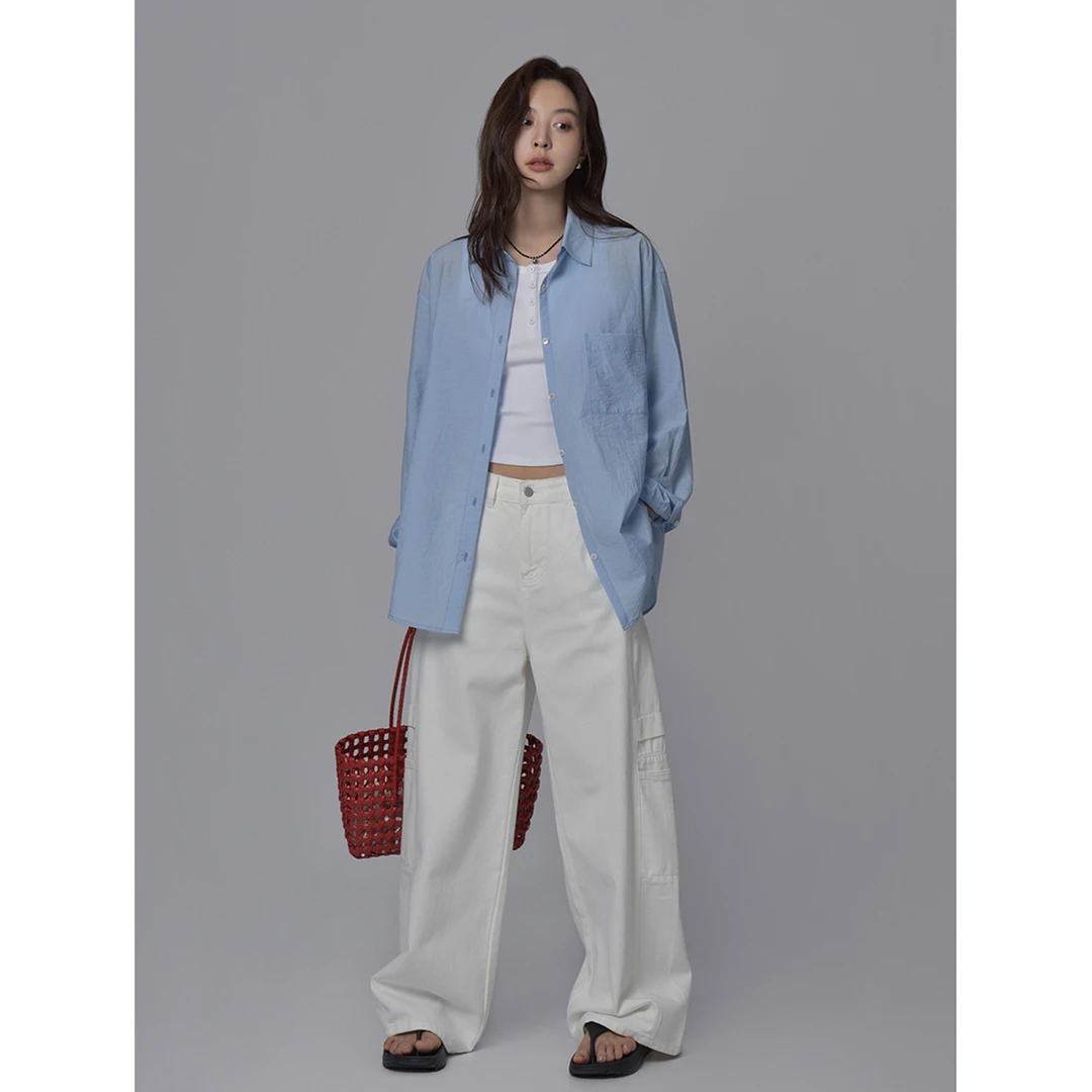 SIXI四喜家 美式Balla出街 白色直筒牛仔裤女夏宽松工装休闲长裤