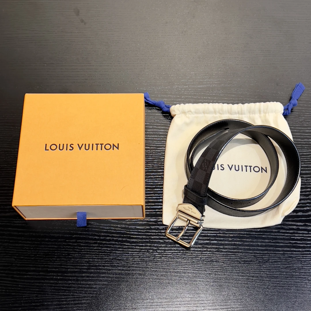 未使用 LouisVuitton/路易威登 Lv25新款经典棋盘格Logo皮带腰带