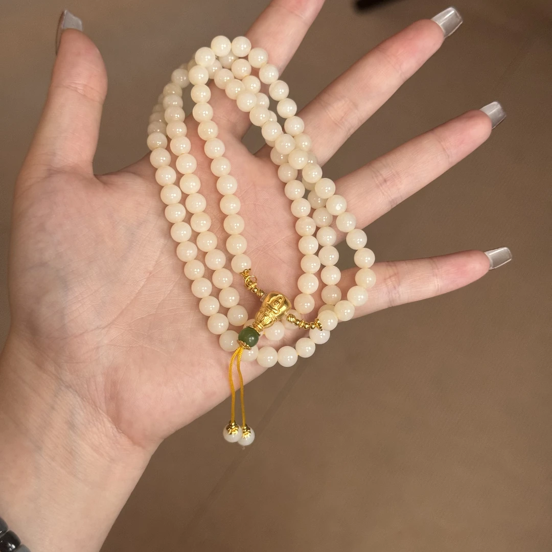 天然和田玉香槟金108项链U1029B（多样性发货）