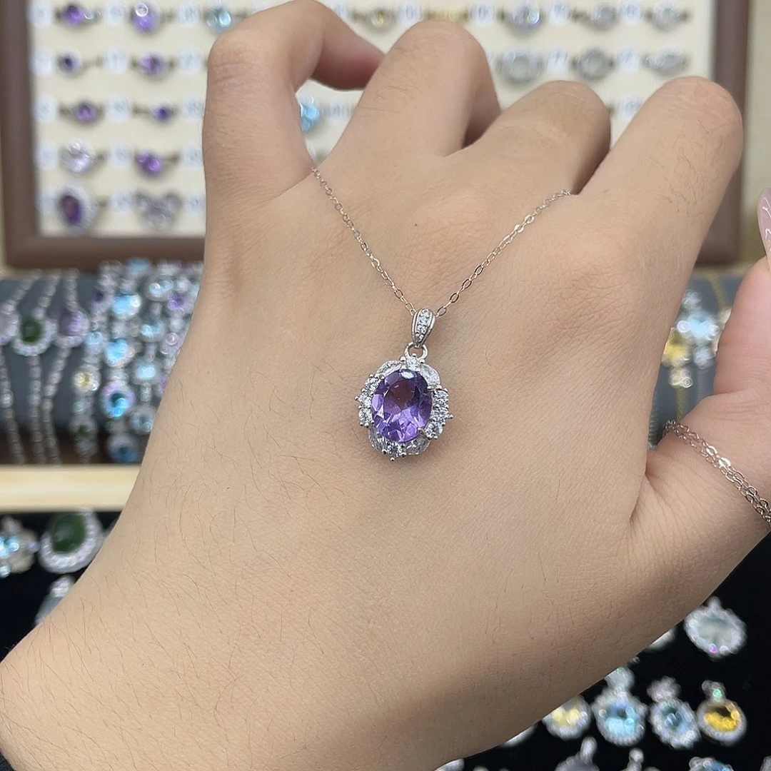 银S925镶嵌紫晶颈饰