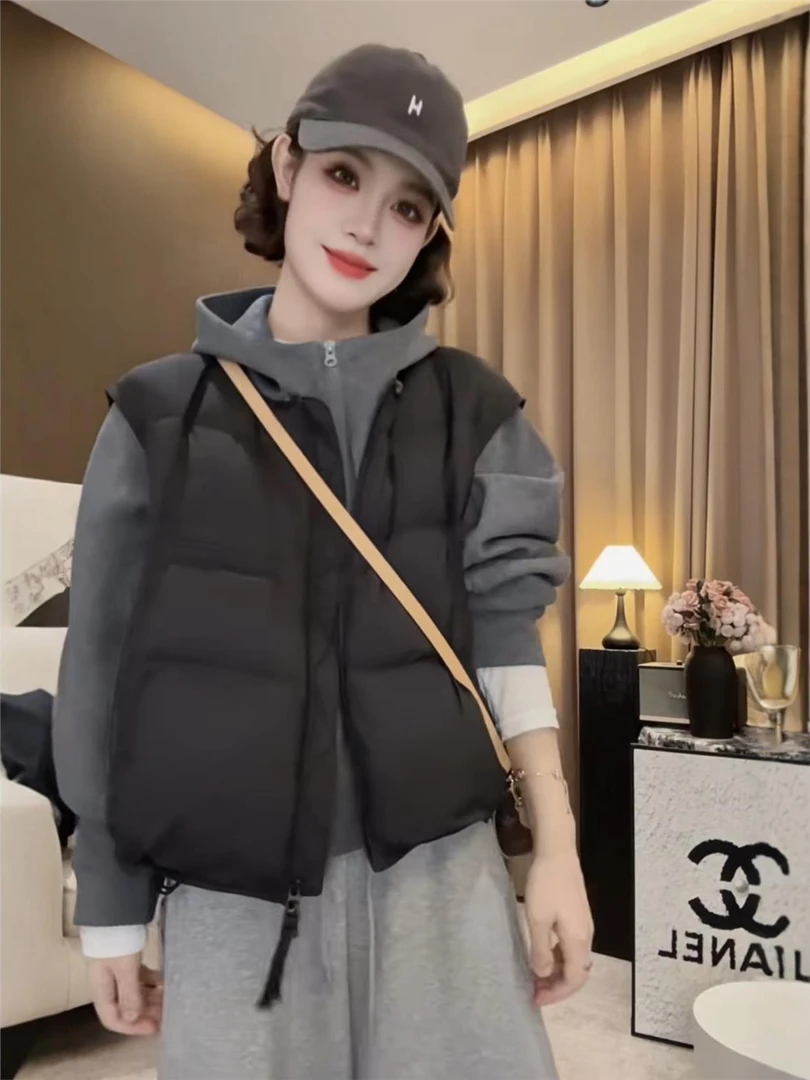 高级感时尚圆领白鸭绒羽绒马夹女装2025秋冬韩系无袖坎肩马夹外套