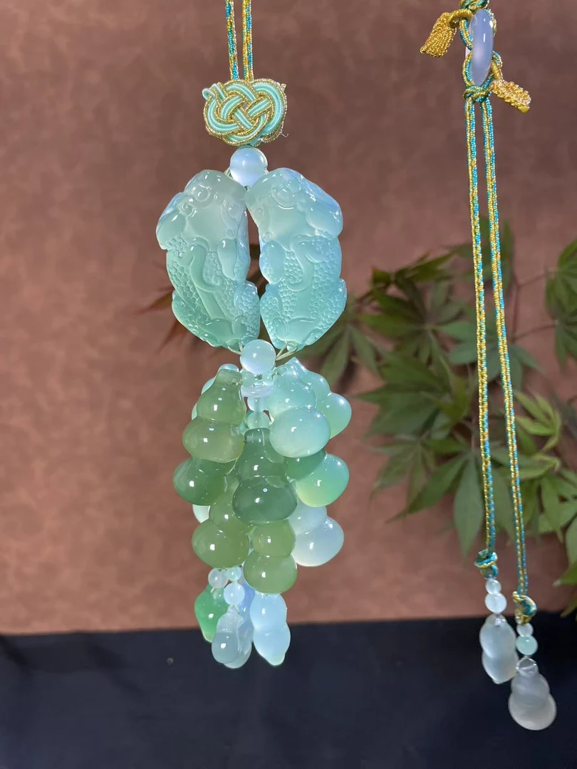 招福纳米 玛瑙晴水绿双貔貅+晴水绿葫芦