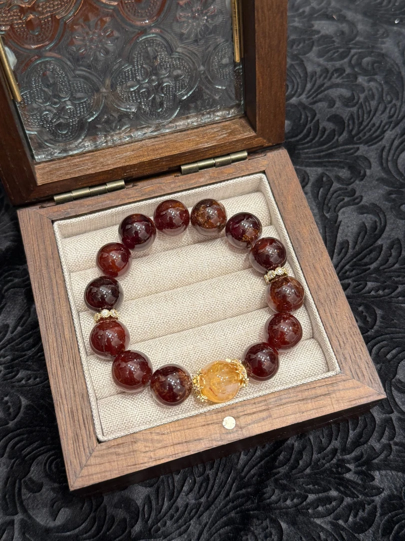 【温柔古风】秋冬新款新中式贵气天然石榴石黄塔晶女款手串手链