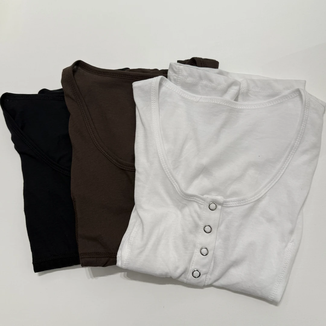 【慧姐韩国正品】2025夏新款CRE纽扣短袖T恤/N0退N0换