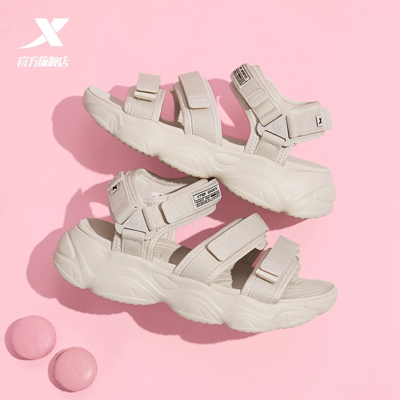 特步夏季凉鞋女透气沙滩鞋厚底增高魔术贴休闲鞋户外运动凉拖鞋男