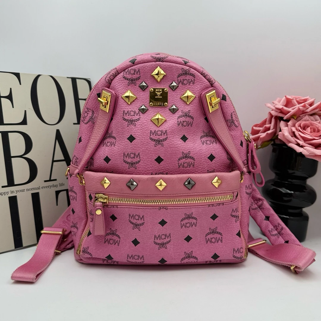95新 MCM MCM xy 9203 粉色双肩包