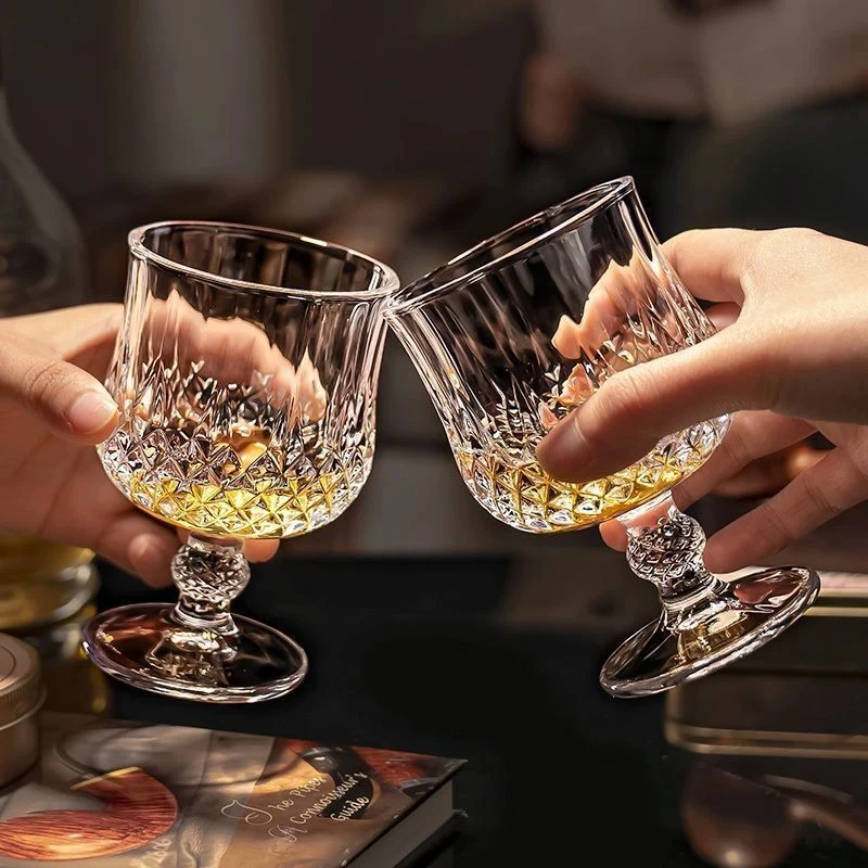 【150ml】钻石酒杯浮雕高脚杯葡萄酒复古香槟高颜值威士忌酒杯创意