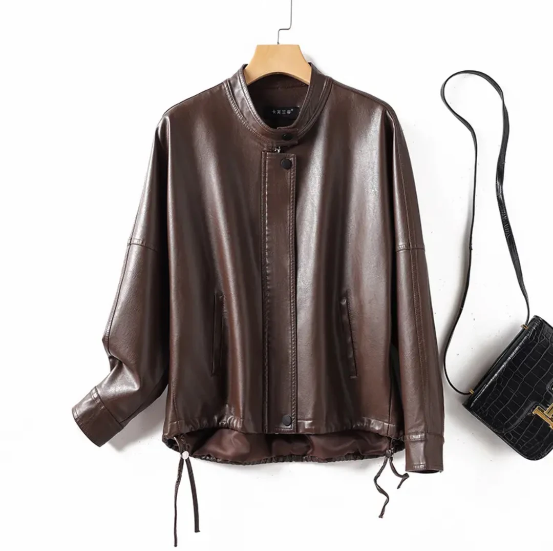 2025春季新款海宁皮衣短款女显瘦皮长袖宽松小外套休闲真皮