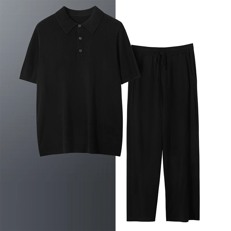 康赛妮丝纱】精纺70%桑蚕丝毛绒套装POLO领直筒裤夏季透气丝滑套装