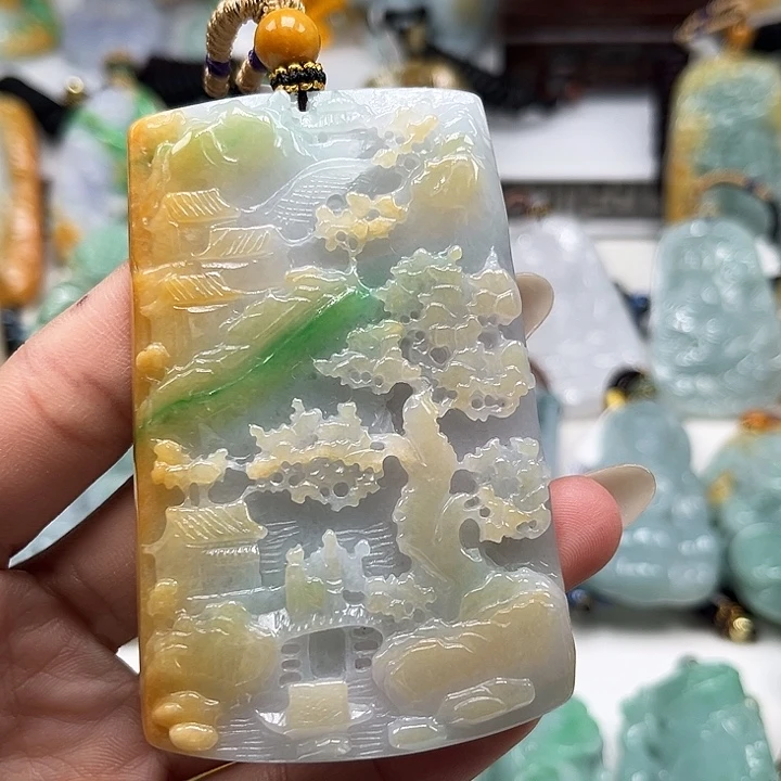 雪***儿翡翠未镶嵌颈饰山水牌