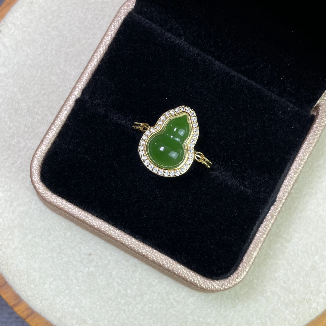 和田玉碧玉葫芦S925银镶戒指多样性发货