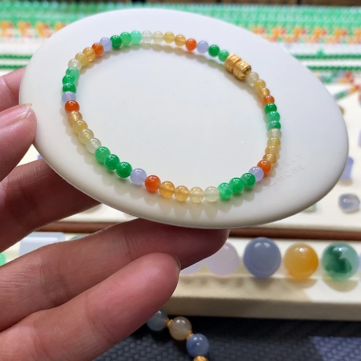 定制翡翠未镶嵌七色彩虹手串