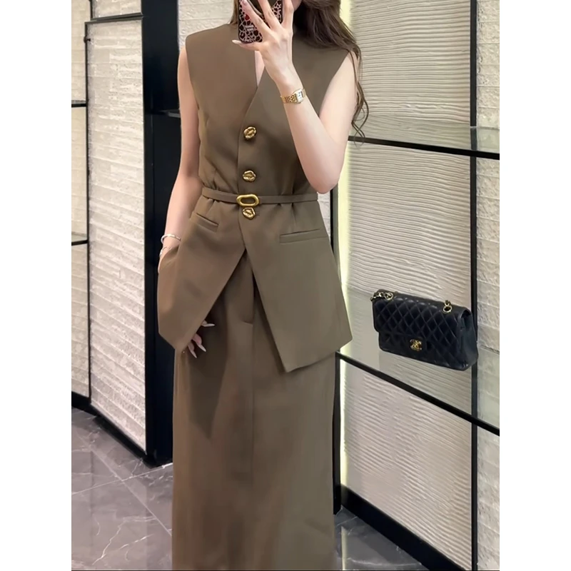 9338#秋季洋气显瘦马甲半身裙时尚套装裙女两件套2025年新款整套