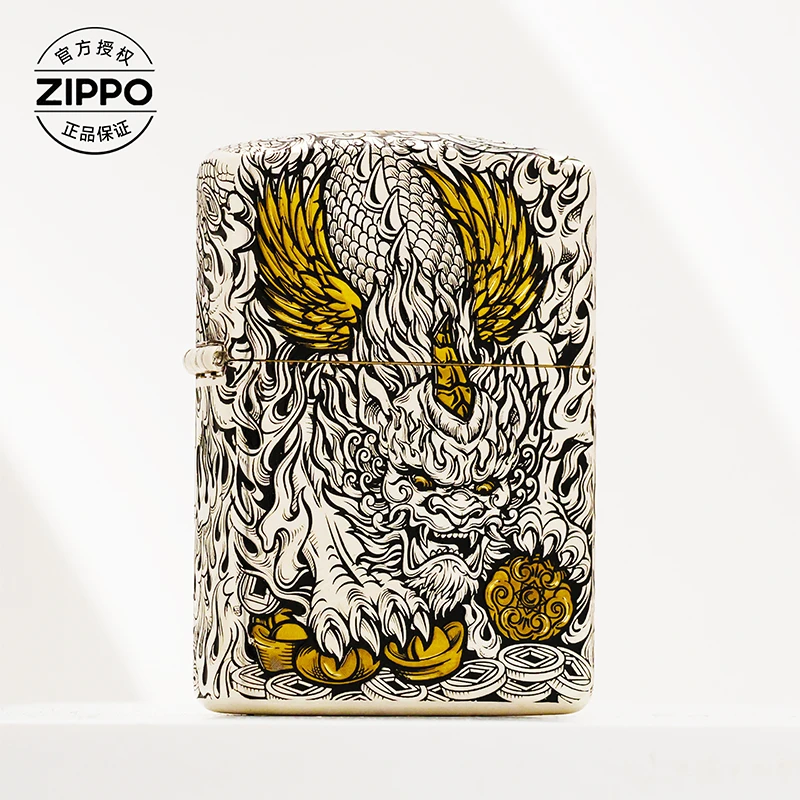 ZIPPO/之宝打火机【聚宝貔貅】错金银盔甲机正品煤油打火机DYJ1