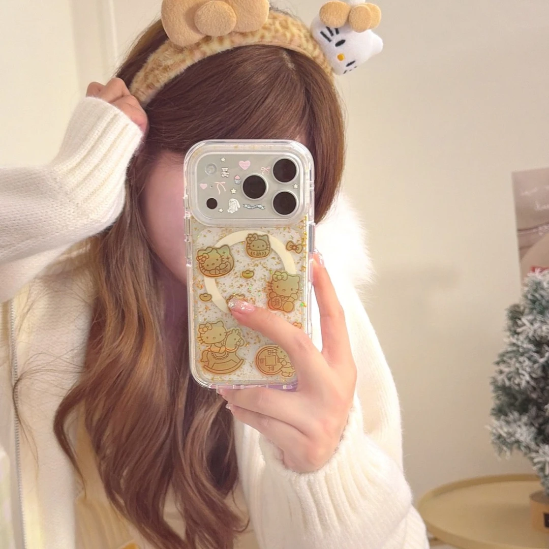 金元宝发财kitty适用于苹果13/14/15/16/17少女心高级磁吸手机壳