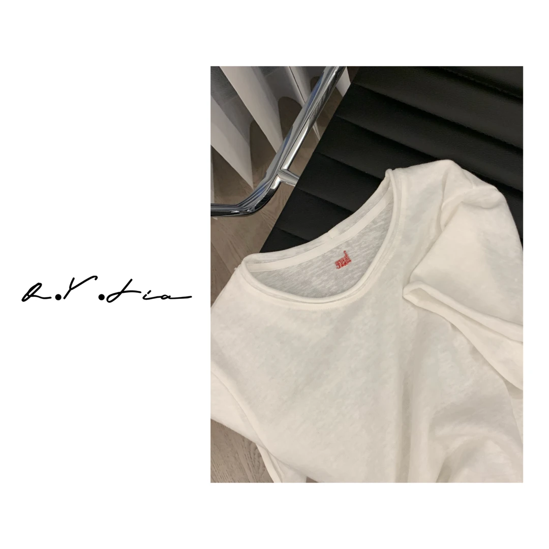 Oh!SUHUA▲ 天然卷边~极简纯色高品质圆领T恤夏季