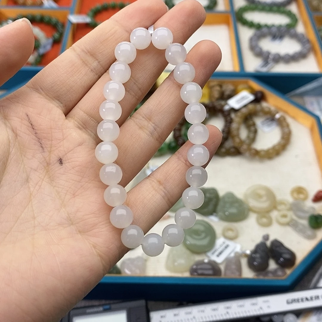 和田玉未镶嵌手链w33白玉8mm