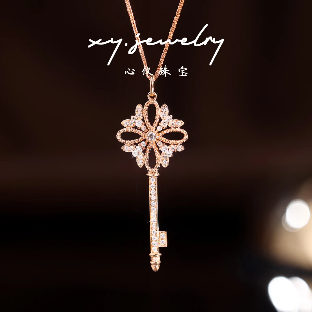 【心仪珠宝】18k金进口雪花钥匙项链/长度45cm/玫瑰金/套链/轻奢