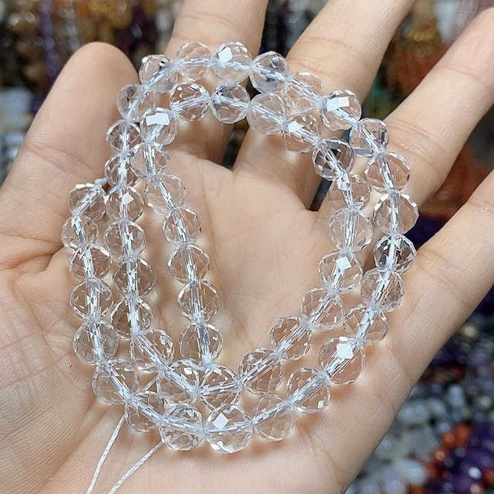 玛瑙/玉髓未镶嵌珠宝半成品天然白水晶切面卡8mm