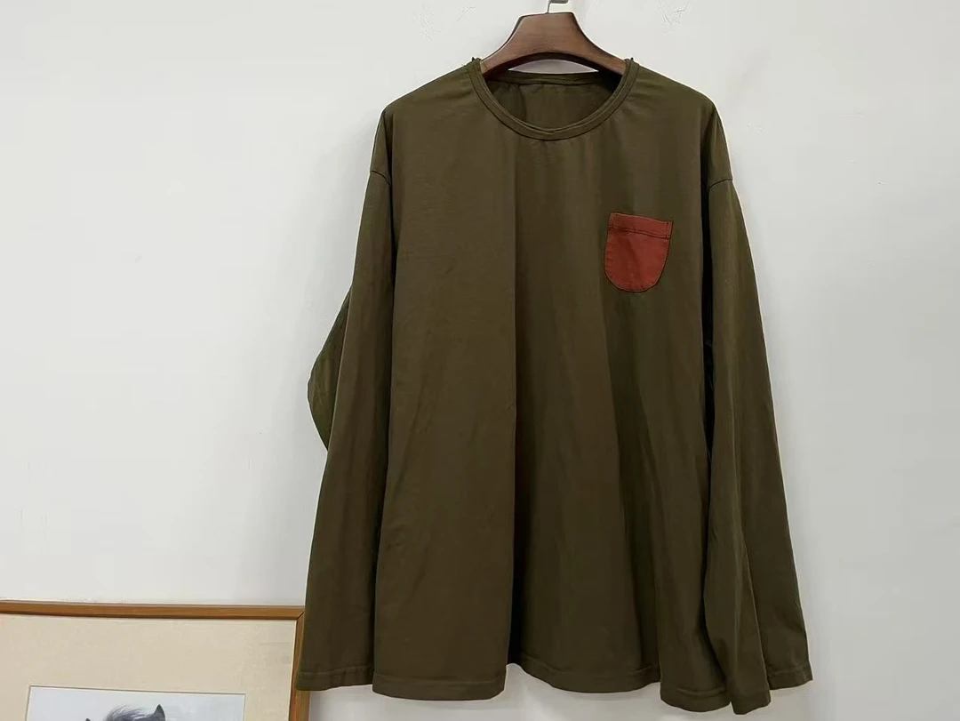 荼家早春款文艺口袋t衣长65胸围140
