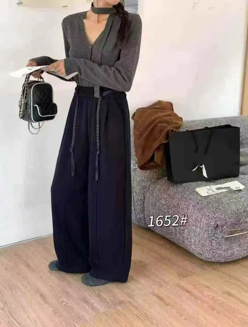 1652-AQ新款藏蓝色松紧弯刀裤