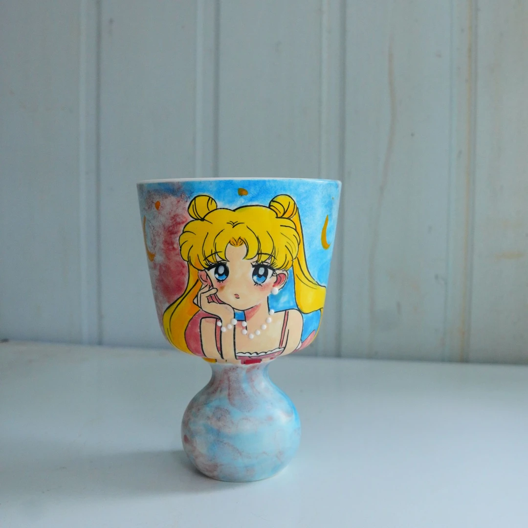 美少女陶瓷高脚杯