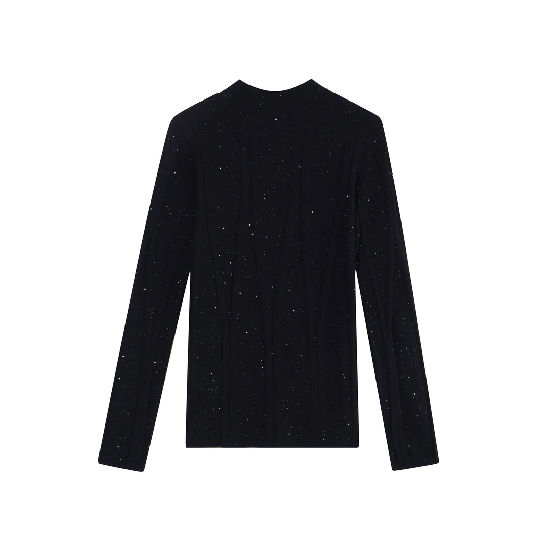 条纹细闪领针织衫