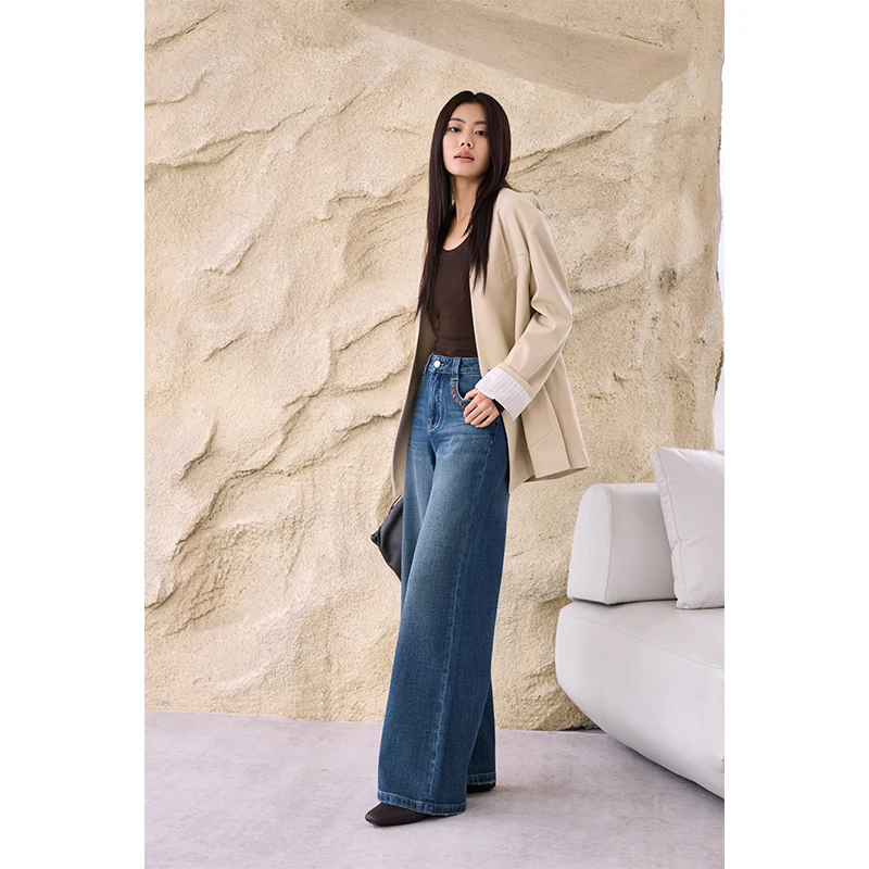 质社原创设计四季弹力绣花窄版直筒牛仔裤XH021